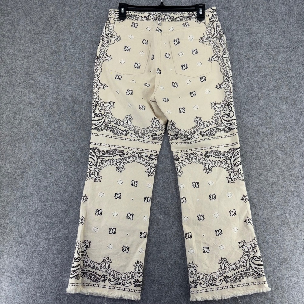 Tory Burch Bandana Paisley Print Straight Leg Pants Cream Black Size 29 - Picture 10 of 13